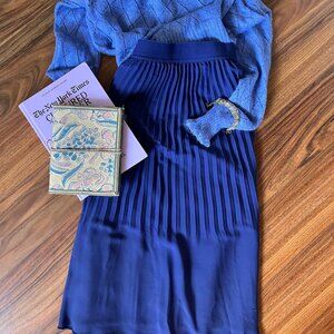 J.Crew Pleated Midi Skirt Blue Size 4P Petite Elastic Waist